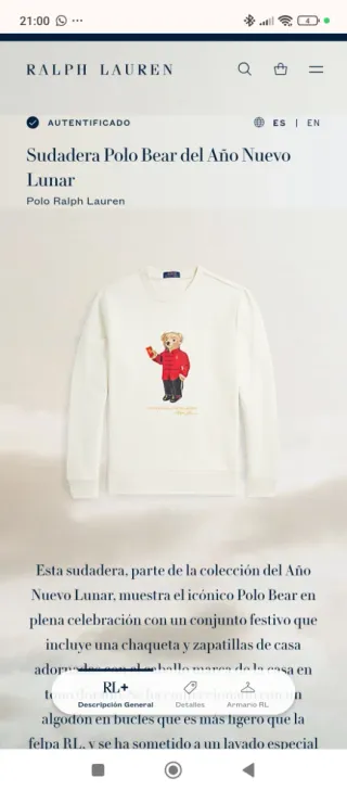 Sudadera Polo Ralph Lauren Oso Rojo Hombre