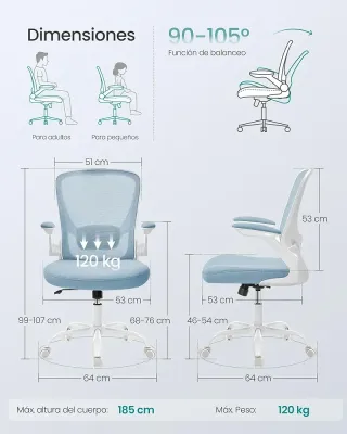 Silla Oficina Ergonómica Malla Azul SONGMICS OBN037Q01