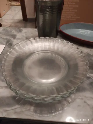 Lote cocina antiguo: Platos cristal, fuente, jarra