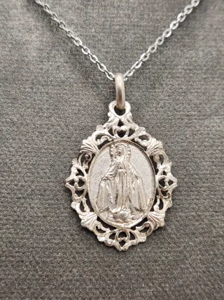 Medalla Milagrosa Plata 925 + Cadena Acero