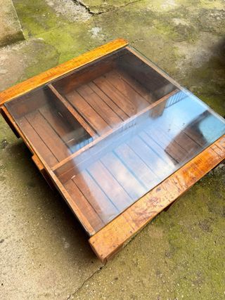 Mesa baja rústica madera y cristal