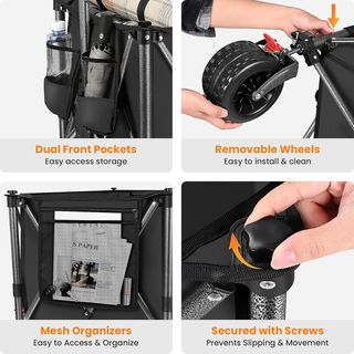 Carro playa plegable 200L ruedas 7” 150kg