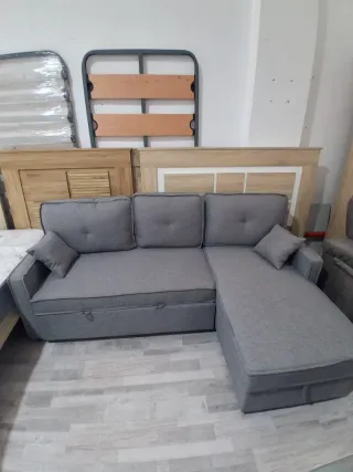 Sofá cama beige y gris
