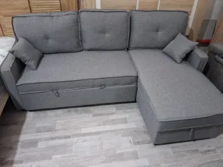 Sofá cama beige y gris