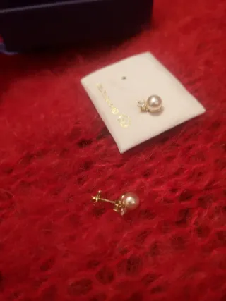 Aretes Chapado Oro Perla y Circonita