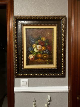 Cuadro grande flores marco dorado