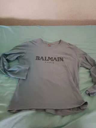 Camiseta Balmain Paris Gris Manga Larga