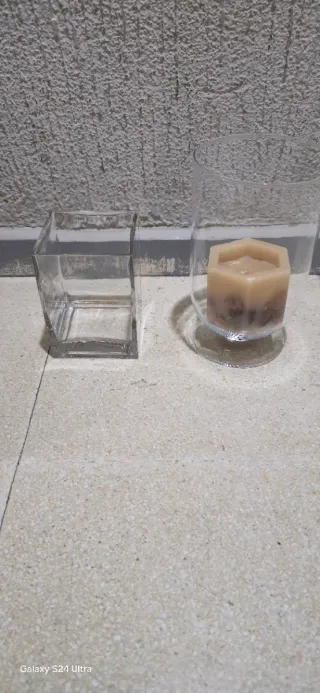 Juego de 3 jarrones de cristal azul