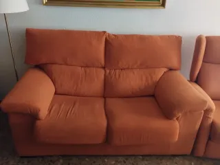 Sofá 2 plazas + sillón tela naranja