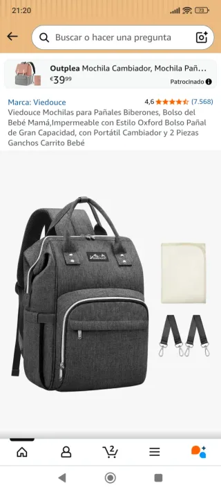 Mochila cambiador bebé Viedouce impermeable