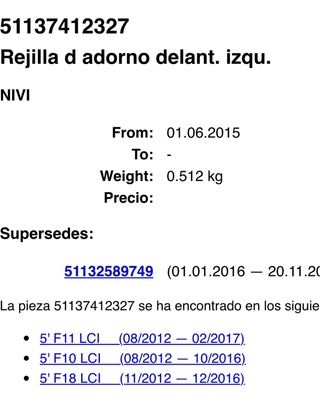 Rejillas/Riñones originales BMW serie 5  Pack-M