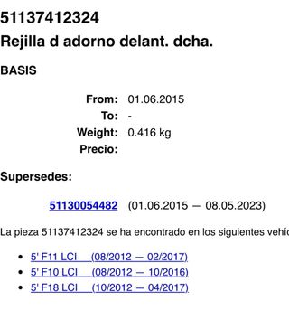Rejillas/Riñones originales BMW serie 5  Pack-M