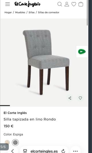Silla tapizada El Corte Inglés gris