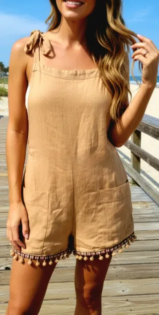 Mono corto Lino Mujer T-M/L Mostaza