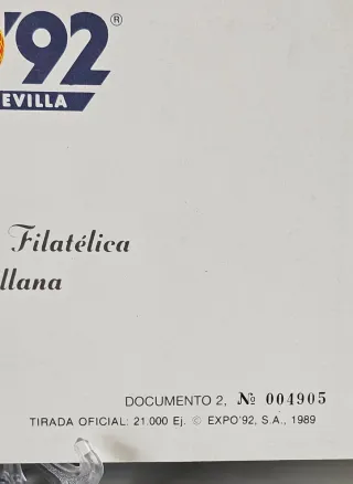 Francobolli EXPO SEVILLA 1992 Documento #2 Collezione
