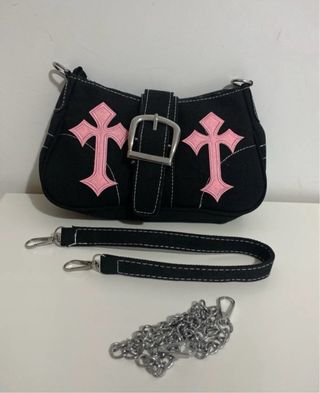 Bolso Lona Urbano Negro y Rosa