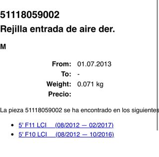 Rejillas antinieblas BMW Serie 5 F10/F11 Pack M