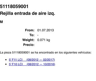Rejillas antinieblas BMW Serie 5 F10/F11 Pack M