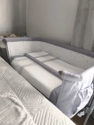 Minicuna colecho gris unisex+colchón viscoelástico