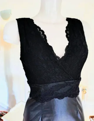 Vestido Guess Negro Encaje Efecto Piel Talla XS