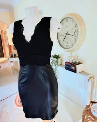 Vestido Guess Negro Encaje Efecto Piel Talla XS