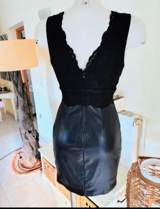 Vestido Guess Negro Encaje Efecto Piel Talla XS