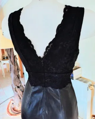 Vestido Guess Negro Encaje Efecto Piel Talla XS