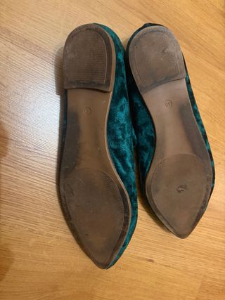 Zapatos bailarina terciopelo verde mujer