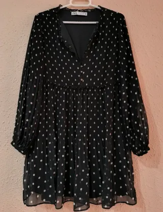 Vestido Zara Negro Lunares