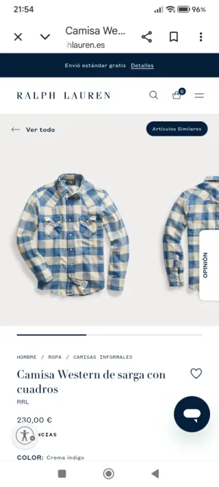 Camisa Western Ralph Lauren cuadros doble RL