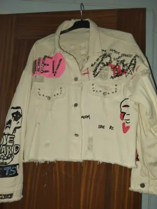 Chaqueta vaquera blanca multicolor