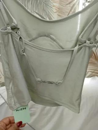 Camisa gasa marrón y beige