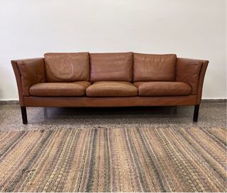 Sofá vintage cuero camel mid century Stouby