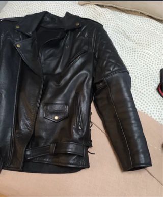 Chaqueta Cuero Moto Custom Negra