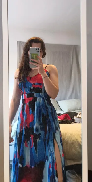 Vestido largo estampado + jacketa