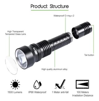 Linterna de buceo 1500LM IPX8