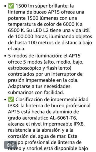 Linterna de buceo 1500LM IPX8