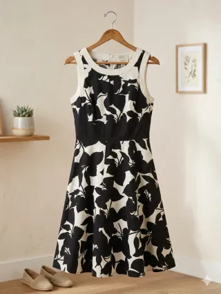 Vestido estampado floral blanco y negro