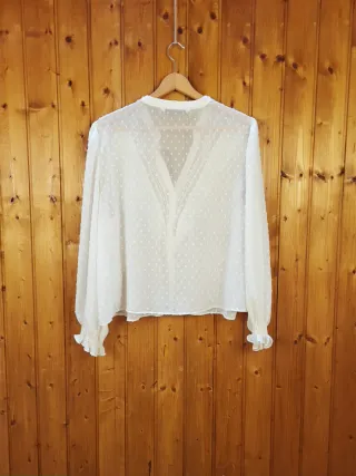 Blusa ZARA Blanca Transparente Volantes Talla XL