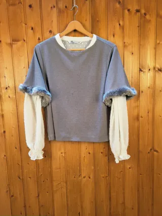 Blusa ZARA Blanca Transparente Volantes Talla XL