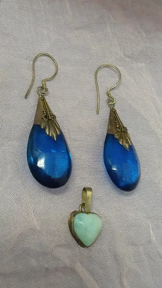 Pendientes Bali & Colgante Corazón Larimar Plata