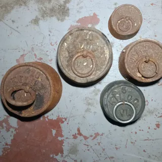Pesas de 5 y 10 kg con anilla y  2 kilos