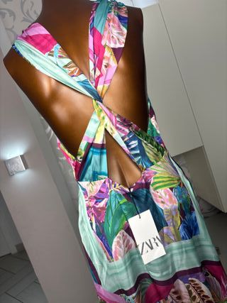 Abito Zara Raso Fantasia Floreale Taglia M