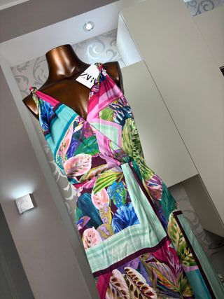 Abito Zara Raso Fantasia Floreale Taglia M