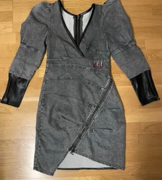 Vestido Denim Negro/Gris con Cremallera