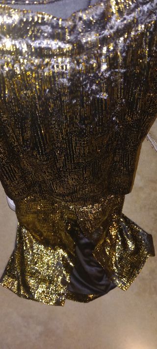 Falda larga festiva negra y dorada