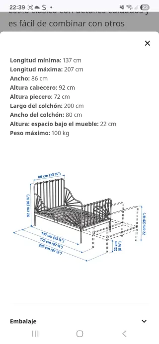 Cama infantil metálica blanca
