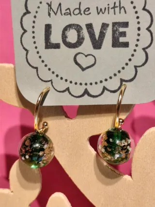 Lote pendientes Murano cristal verde y oro