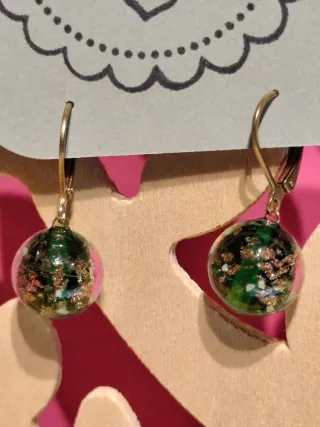 Lote pendientes Murano cristal verde y oro