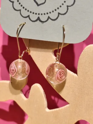 Lote pendientes Murano cristal rosa y oro